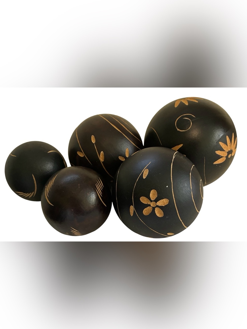 DECORATIVE CARVED WOODEN ORB BALLS CENTREPIECE FLORAL